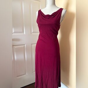 Red Sleeveless Cowl Neck Sheath Dress